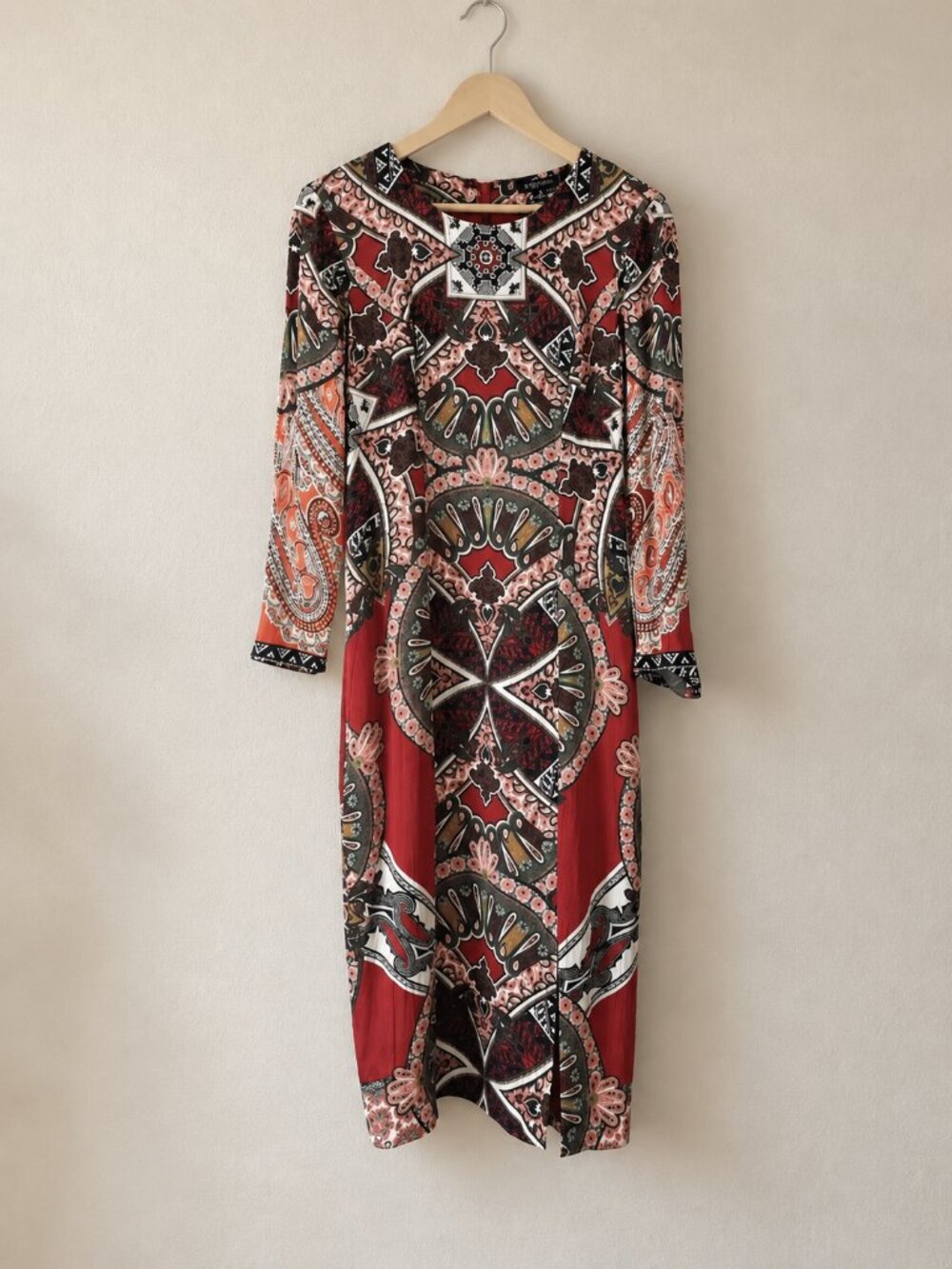 Etcetera Red Paisley Print Long Sleeve Midi Dress Size 2 NWT